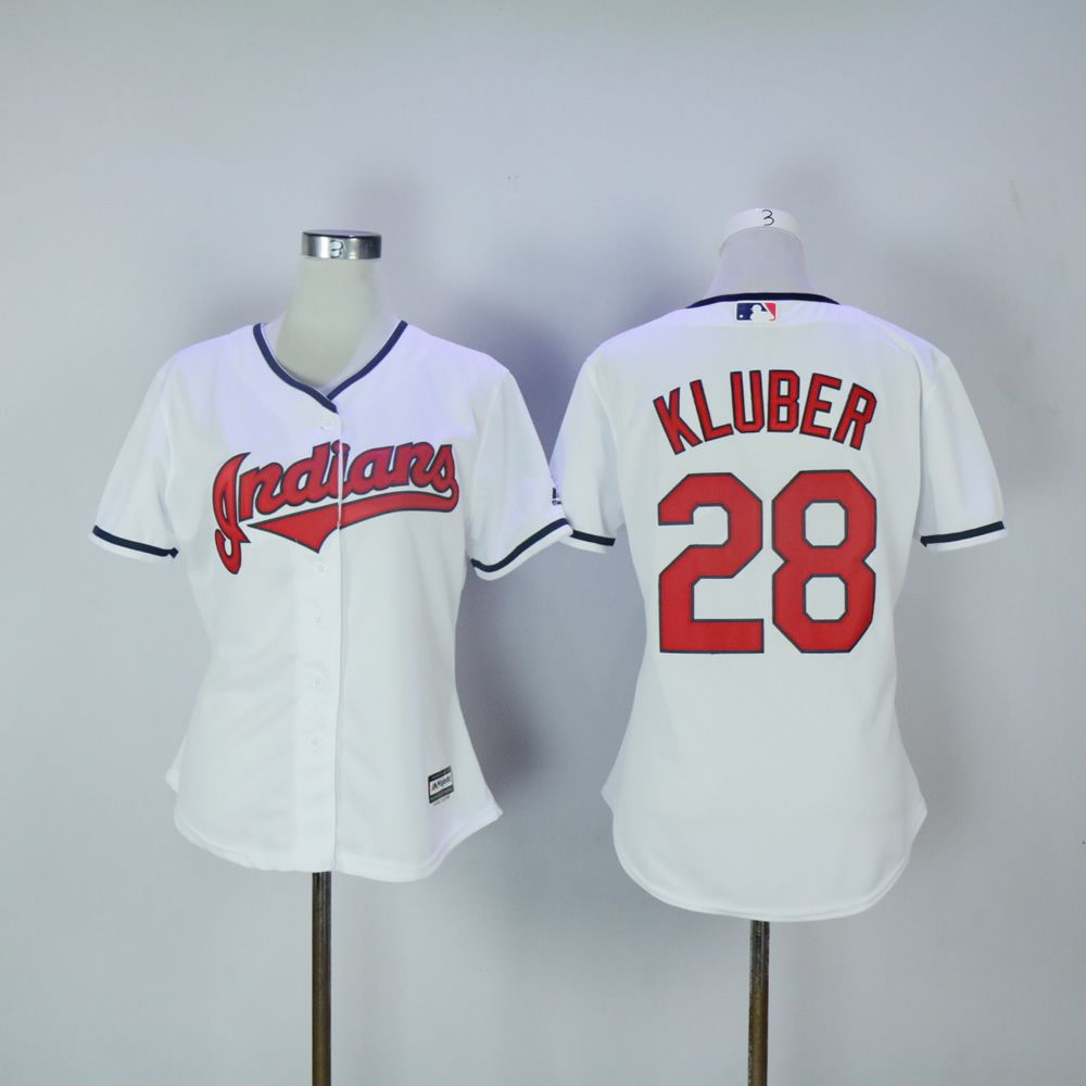 Women Cleveland Indians 28 Kluber White MLB Jerseys